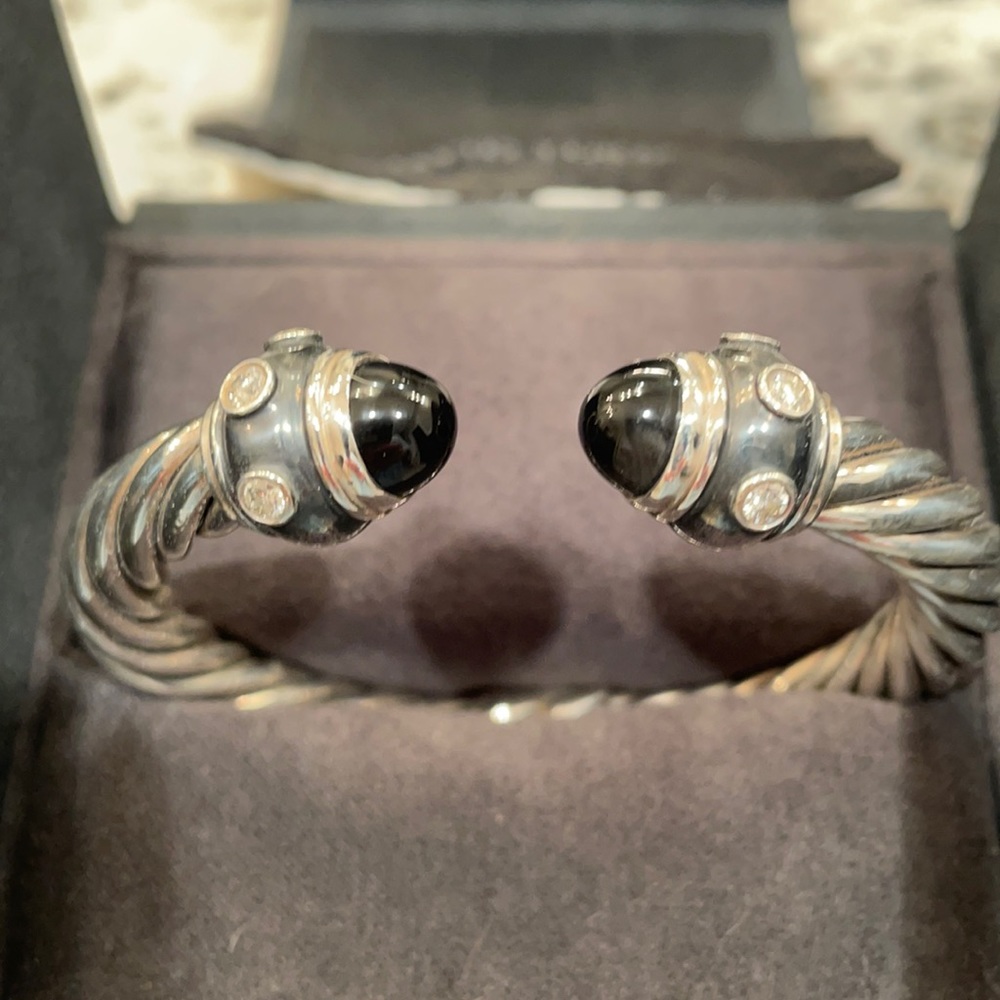 David Yurman 9mm Cable Bracelet w/ Diamonds/Onyx